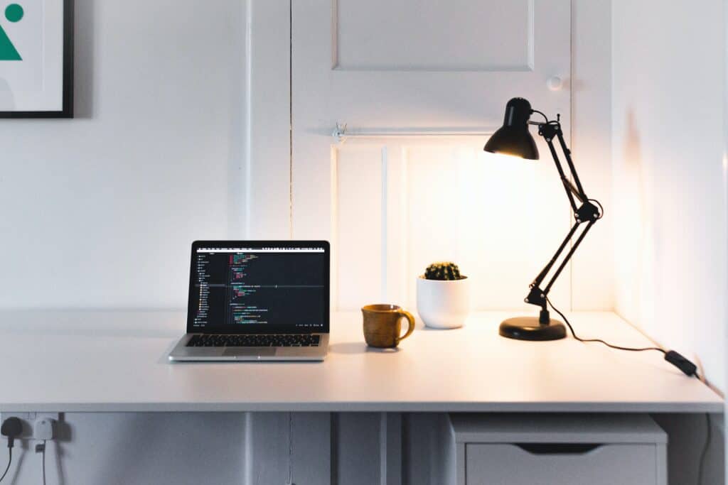 Minimalist Desk Setup with LED Desk Lamp