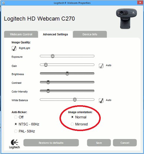 Logitech webcam setting