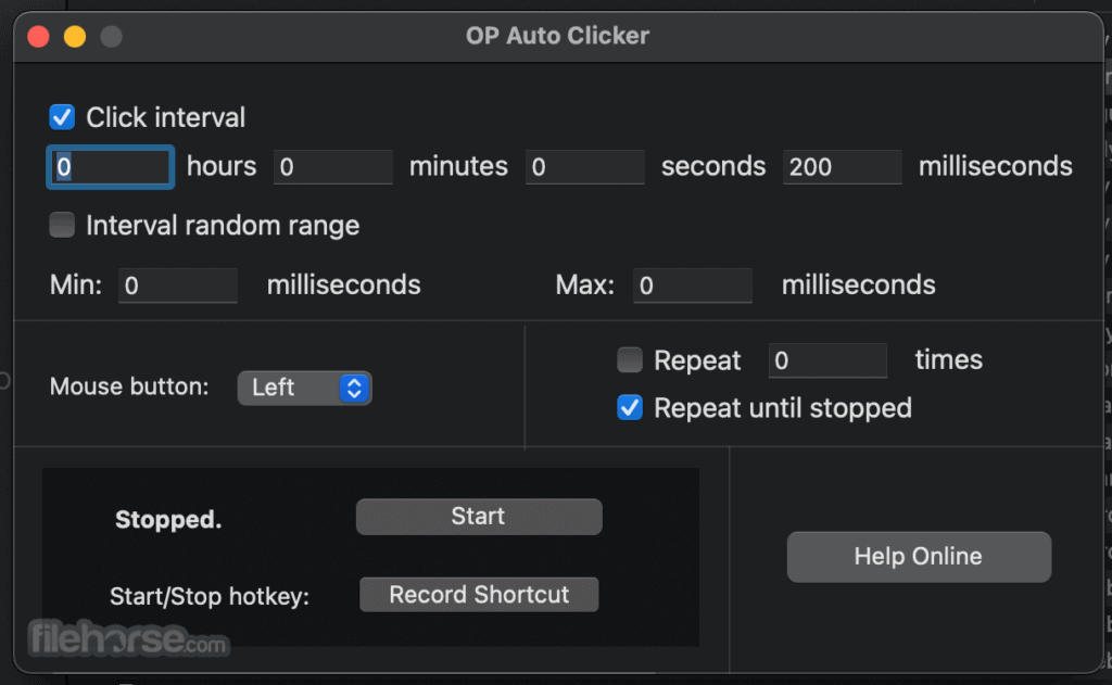 Use Filehorse auto clicker for Mac devices to inititae repetitive clicking
