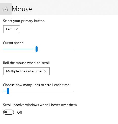 Mouse setting interface