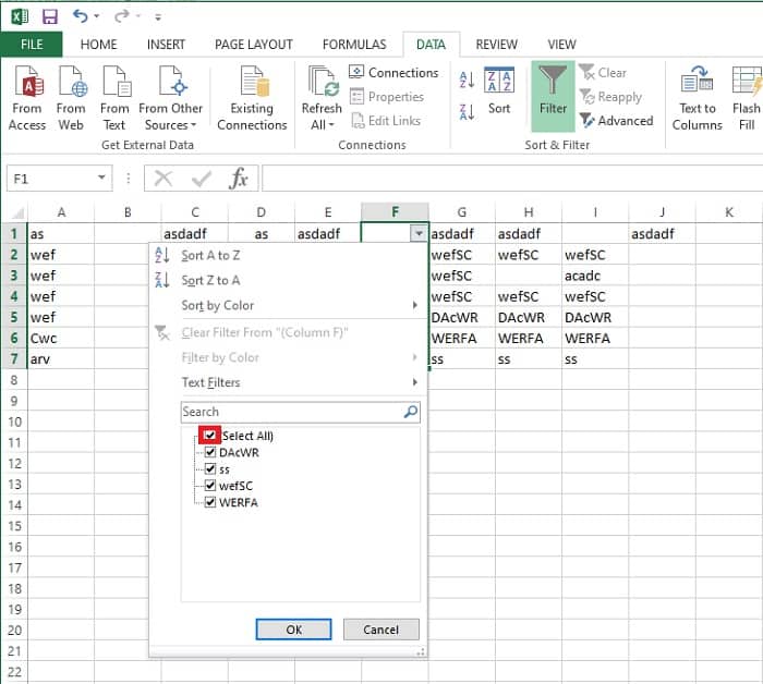 Check Select All Ok Excel