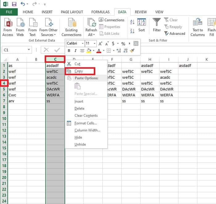 Click Head Column Row Copy Excel