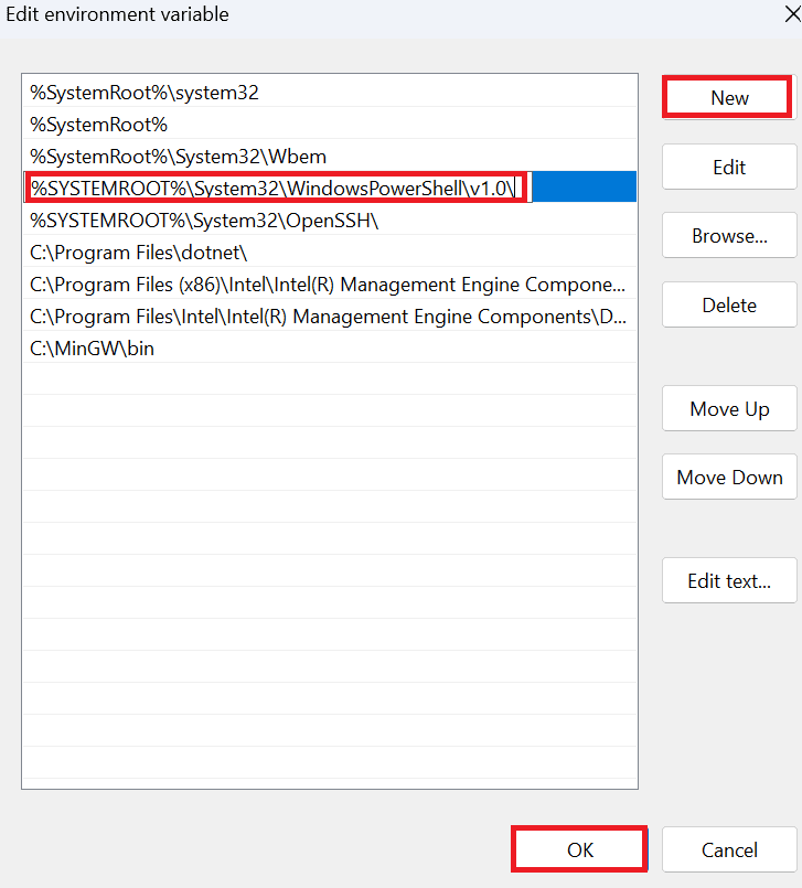 Click “New” located on the top right side of the dialog box to add a new Path