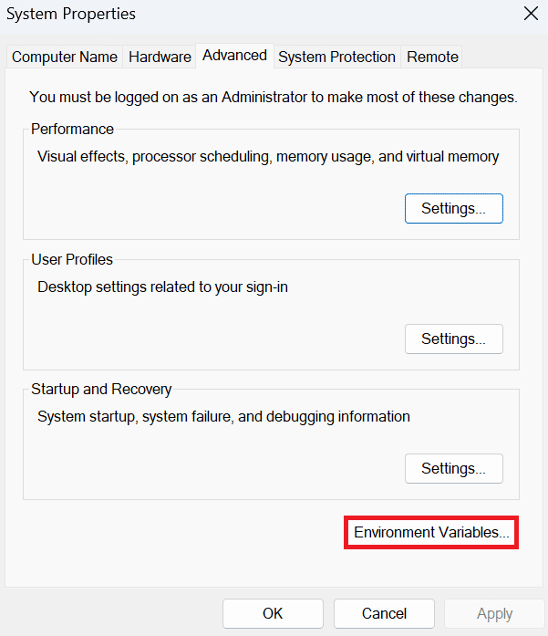 Click on “Edit the system environment variables" on the windows search menu