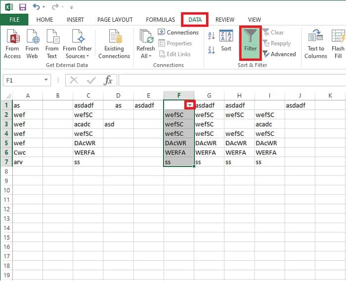 Select Cells Data Filter Arrow Excel