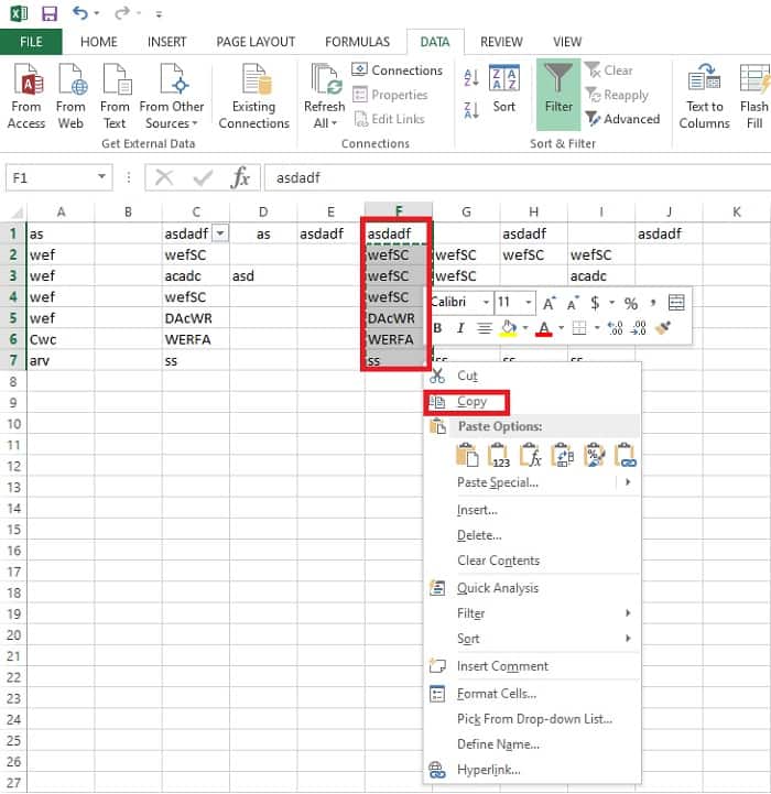 Select Drag Right Click Copy Excel