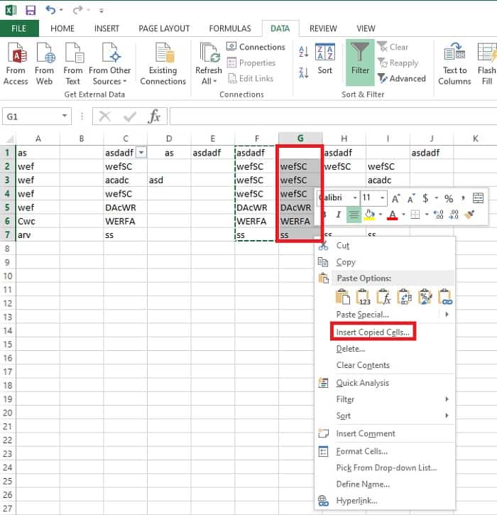 Select Drag Right Click Insert Copied Cells Excel