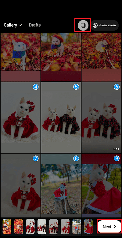 Tap select multiple button choose more photos next