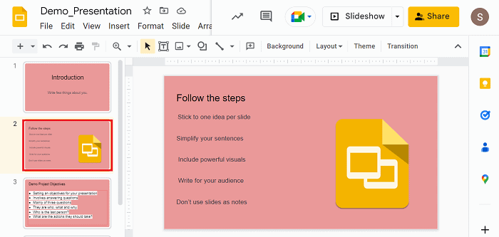 choose the slide with picture google slide