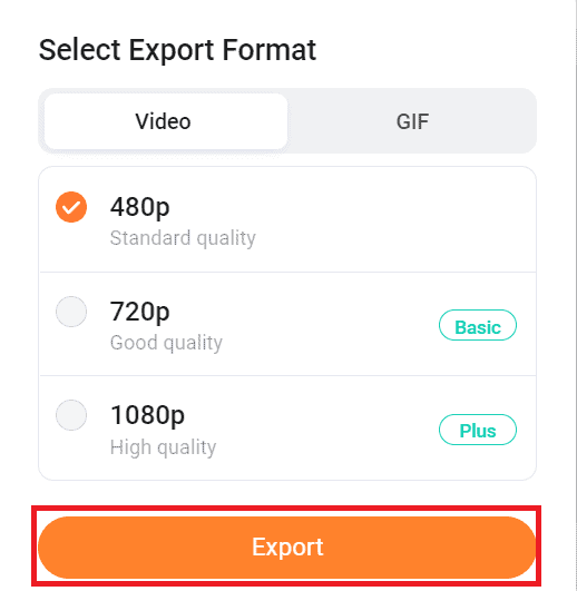 click export after selecting resolution