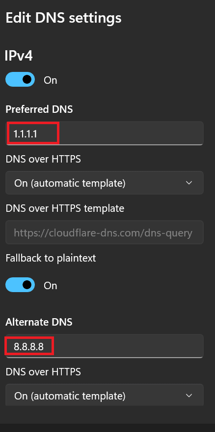 Click on "Edit DNS Settings" and then toggle the option to Manual
