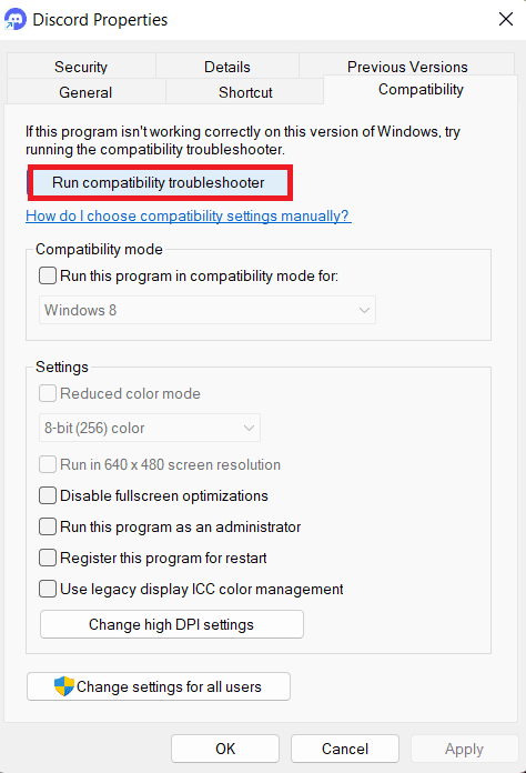 click on the “Run compatibility troubleshooter” option