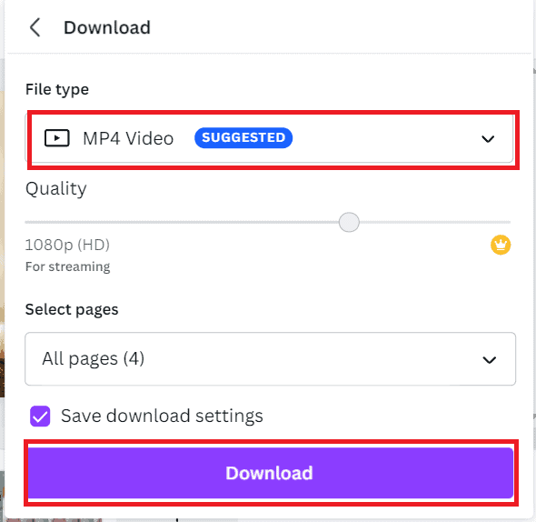click purple download button canva