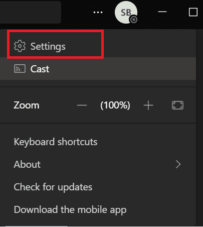 select settings under three horizontal button