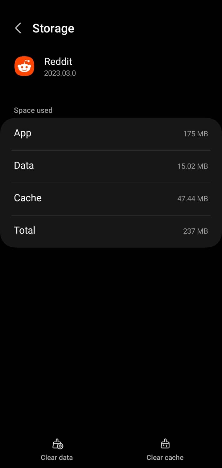 Clear cache under storage section 