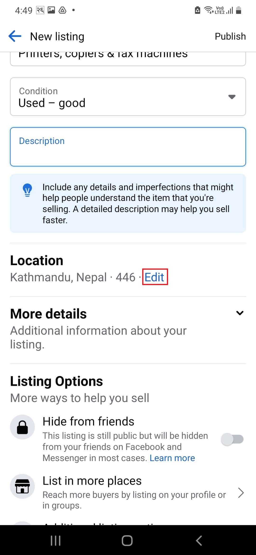Edit seller location in Facebook Marketplace