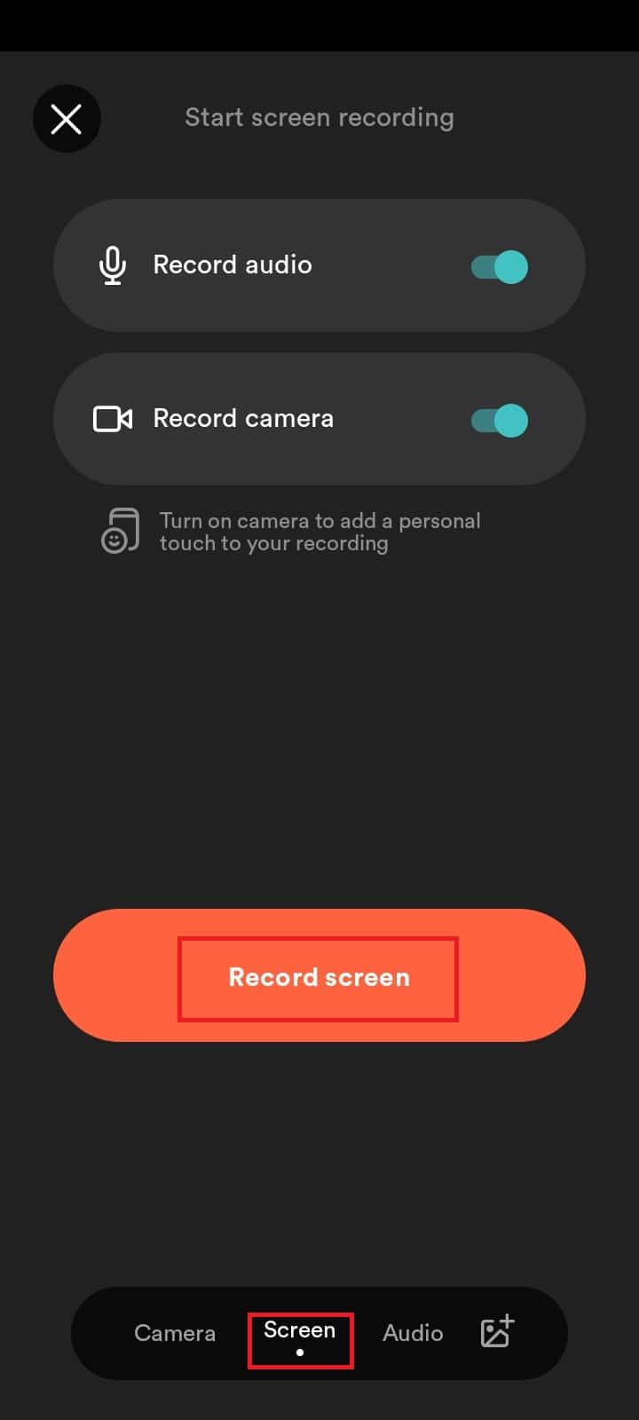 Tap on record screen button