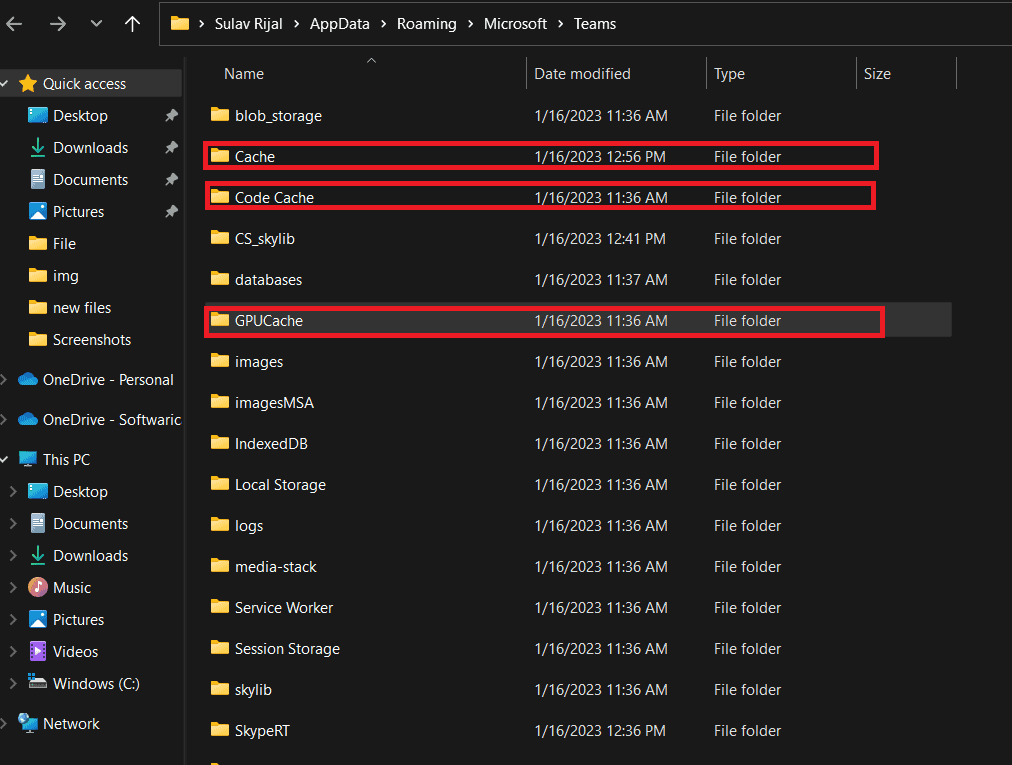 Showing appdata folders of micro soft teams 