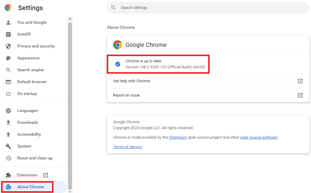 Check for updates chrome