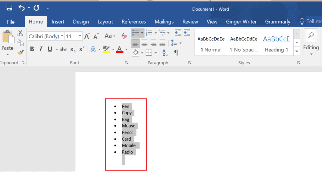 copy the list from word document