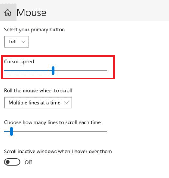 adjust the mouse cursor speed