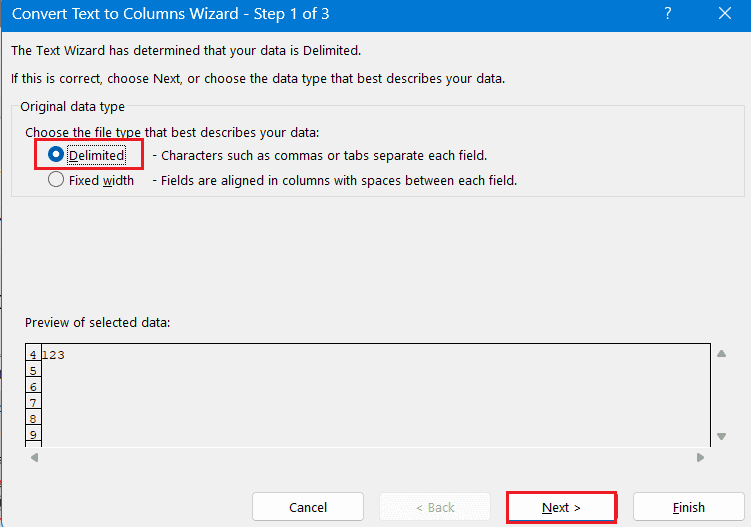 enable delimated next excel