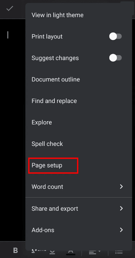 Page setup in Google Docs mobile