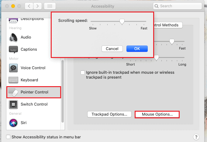 click on pointer preference and adjust the settings