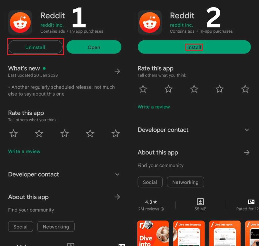 Re-install Reddit app from Play Store