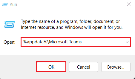 Run command showing appdata of Microsoft teams