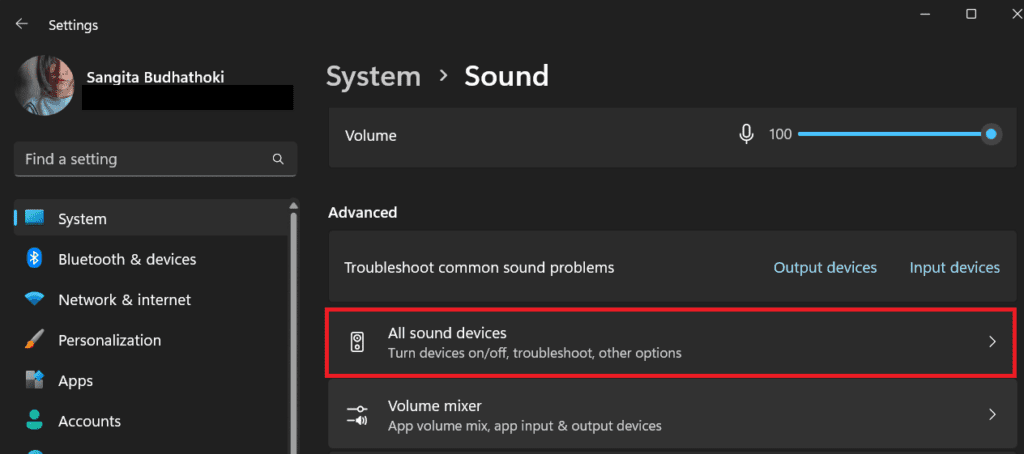 select all sound devices under sound settings