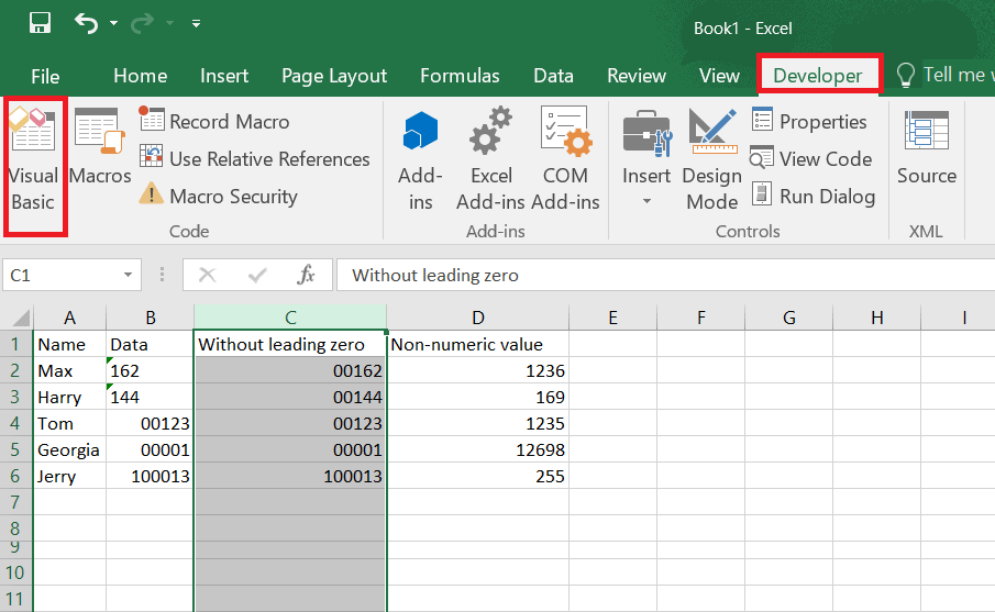 select developer visual basic