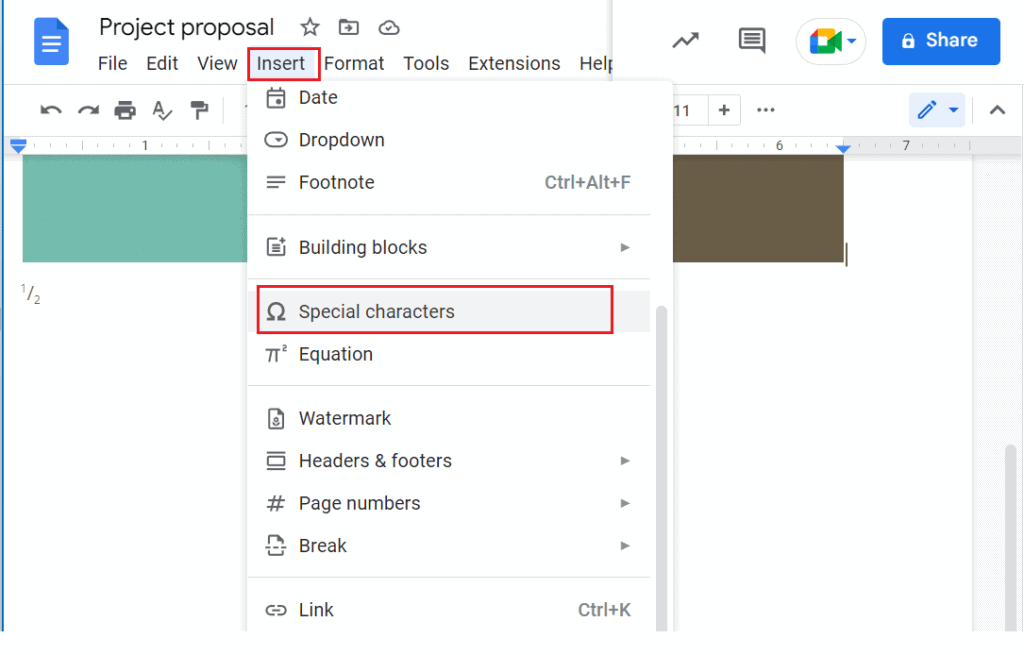 select insert special characters google docs