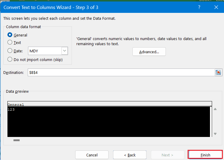 select next button excel under convert text column wizard