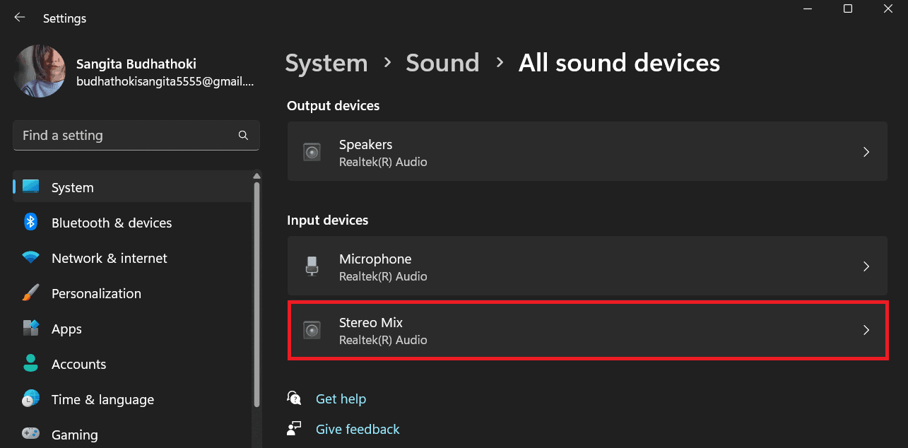 select stereo mix under all sound
