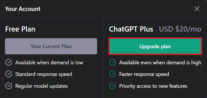 chatgpt plus upgrade plan