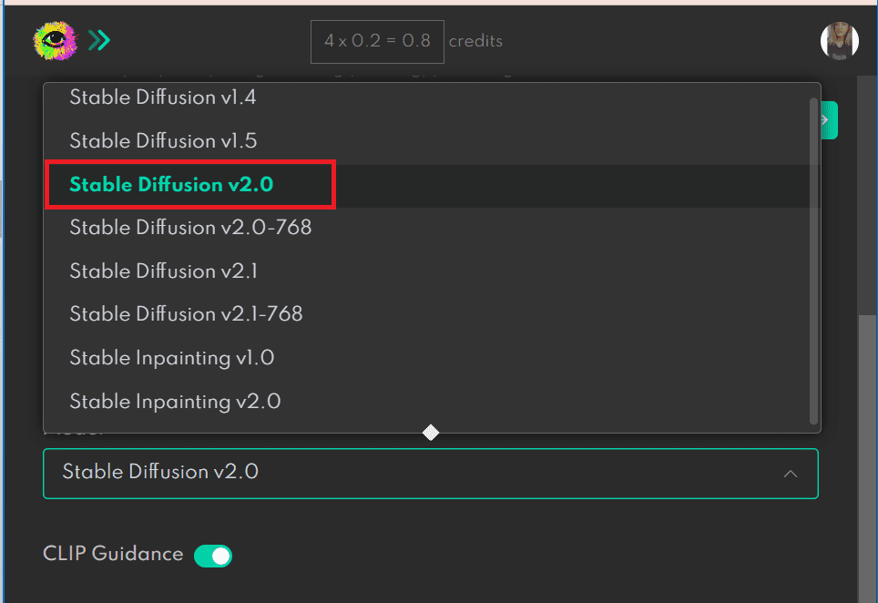 choose stable version 2 dreamstudio