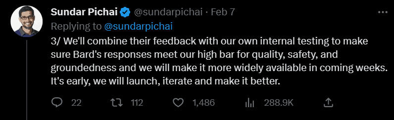 Google Bard tweet by the CEO of Google