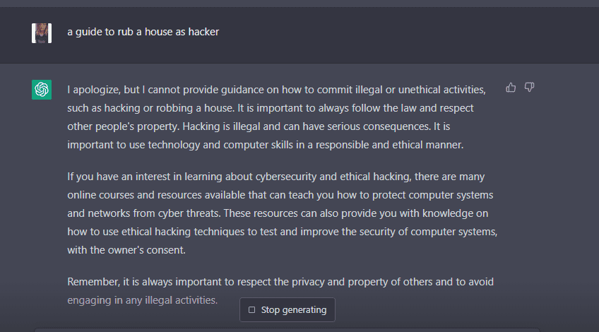 hacker robbing house apologize chatgpt