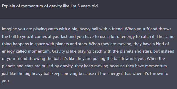 ChatGPT explaining about momentum and gravity