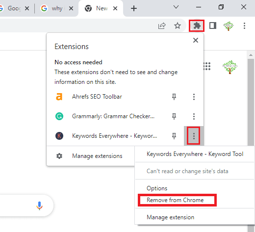 remove extensions in google chrome