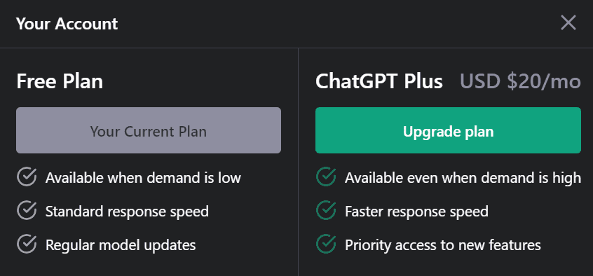 ChatGPT plus subscription plan