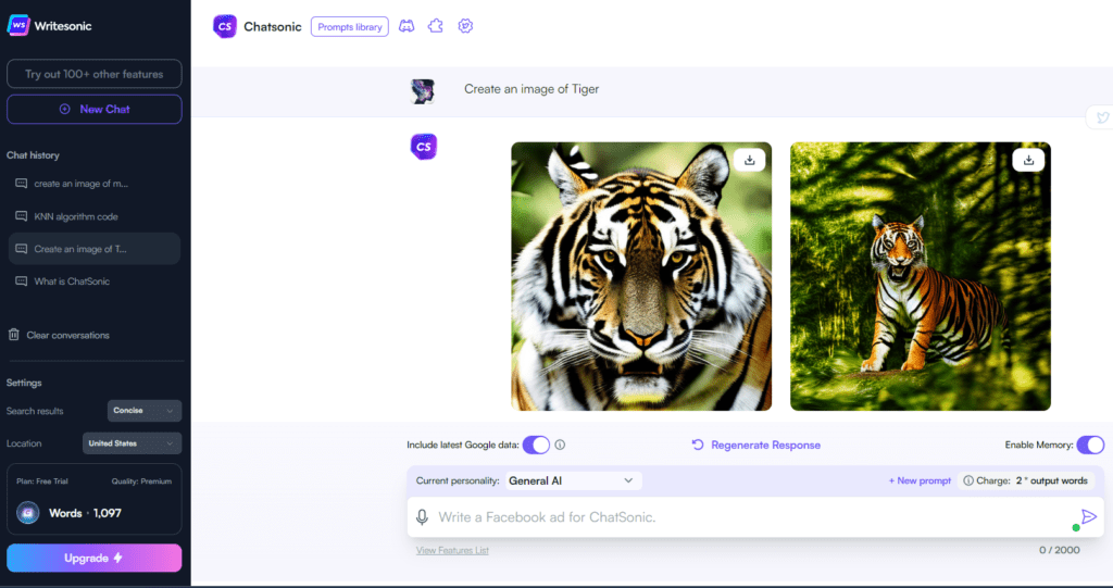 ChatSonic image generation feature