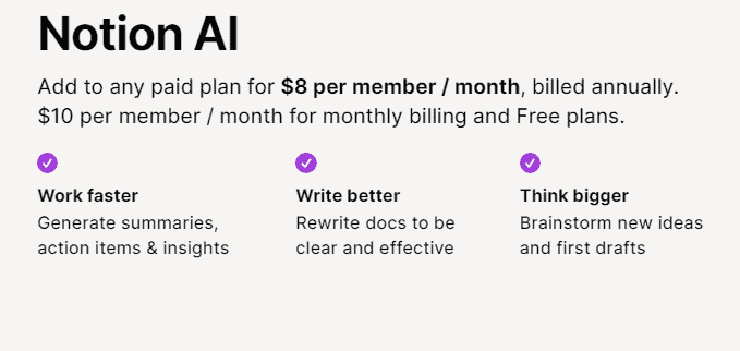 Notion AI Pricing Plan