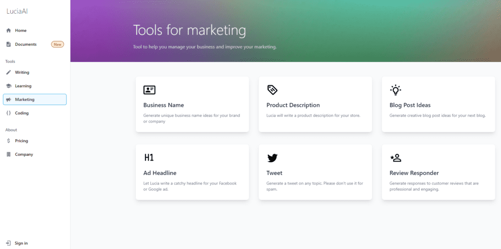  Marketing tools in Lucia AI