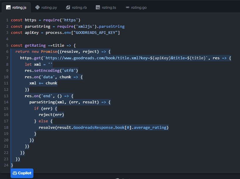 GitHub copilot interface creating code 