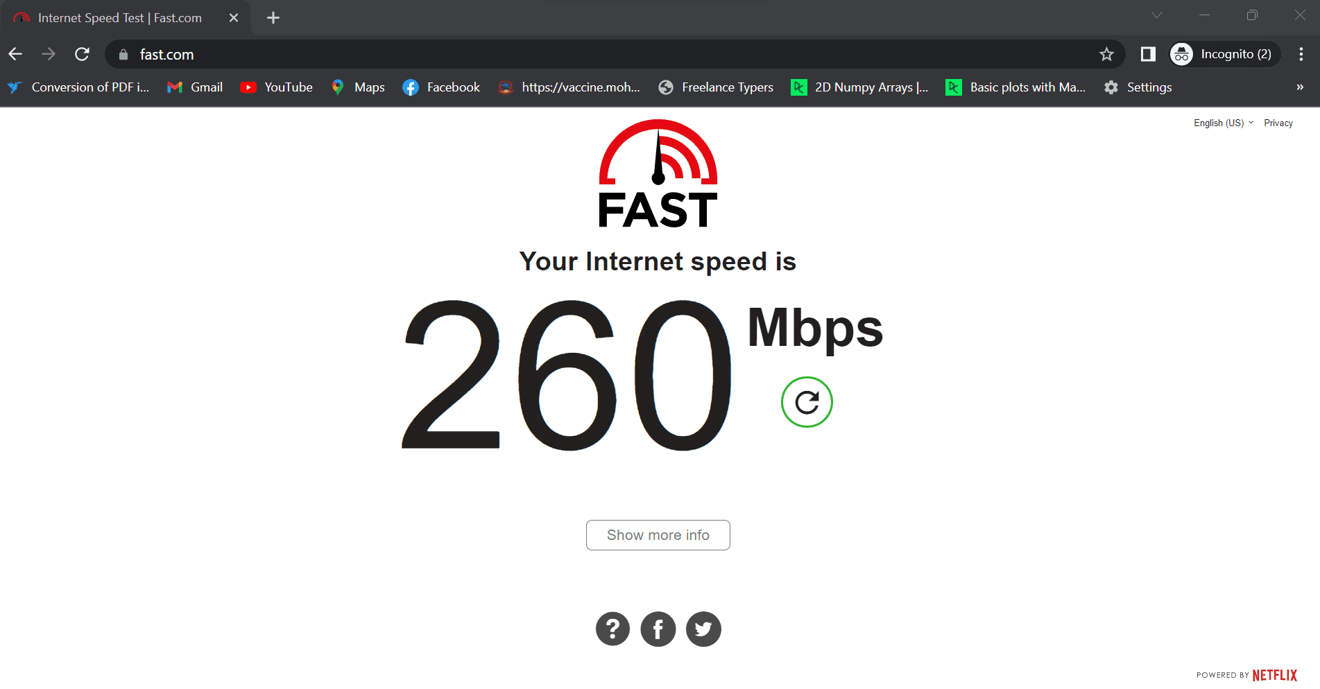 Testing internet connection in Fast.com