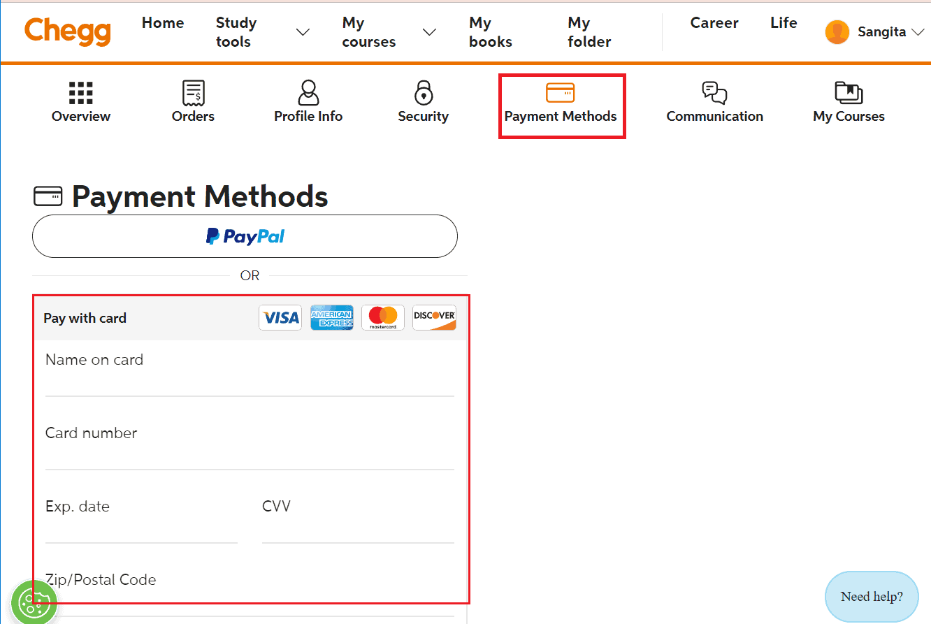 choose payment method enter payment details chegg