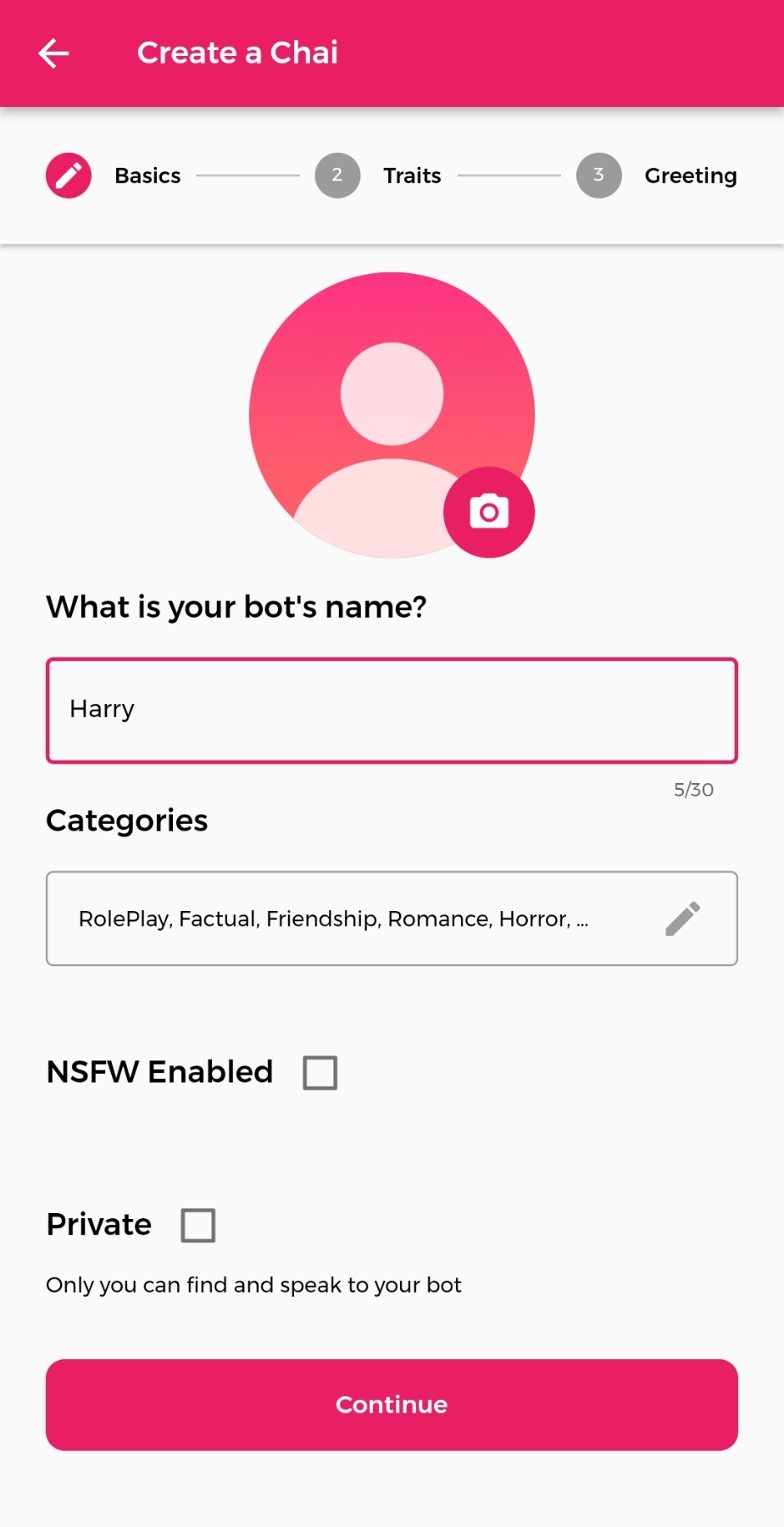nsfw toggle button on chai app 