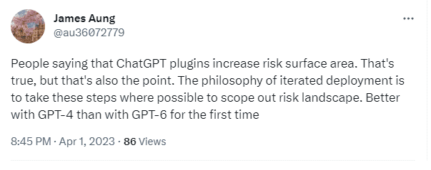 Users discussing the risks of ChatGPT plugins is risk surface area